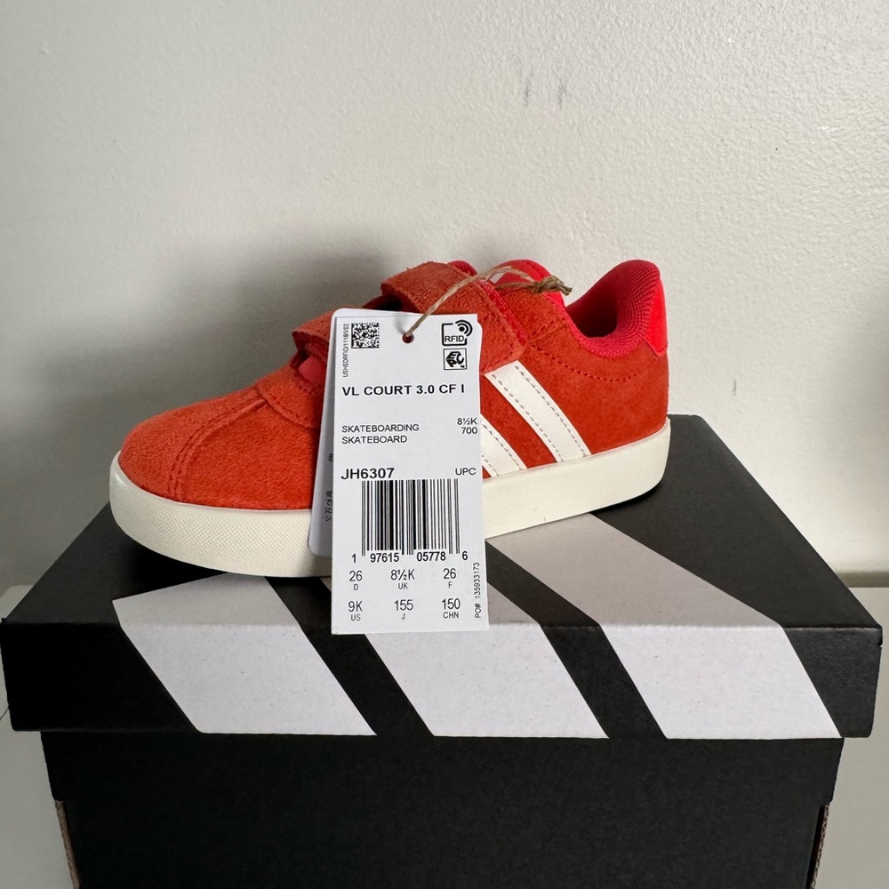 Adidas Kids VL Court 3.0 CF I Red Sneakers size 9k
